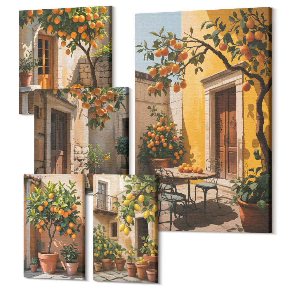 Vászonkép ötrészes Citrusfélék napos kertekben és teraszokon