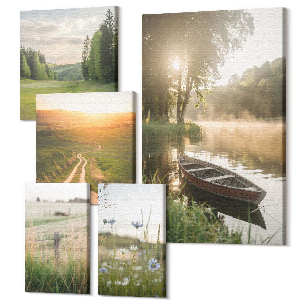 Öt részes vászonkép Békés természeti tájak vízzel és növényzettel