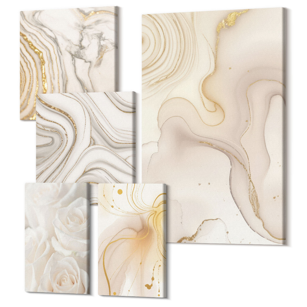 Öt részes vászonkép szett Absztrakt kompozíciók bézs és fehér árnyalatokban