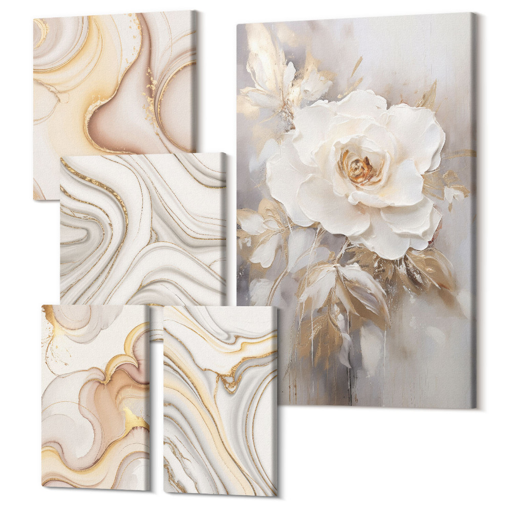 Öt részes vászonkép szett Virágmotívumok és absztrakt minták elegáns stílusban