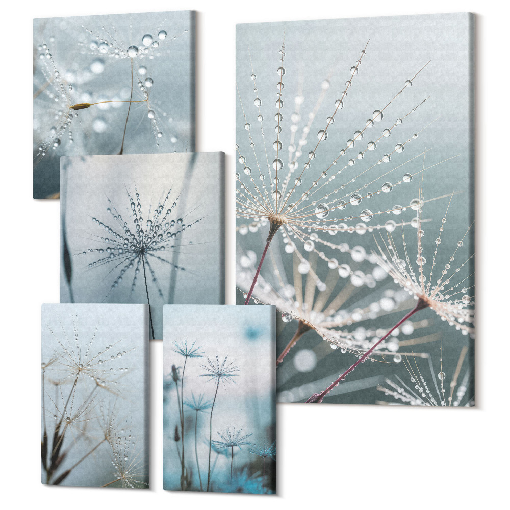Öt részes vászonkép szett Vízcseppek a növényekre minimalista stílusban