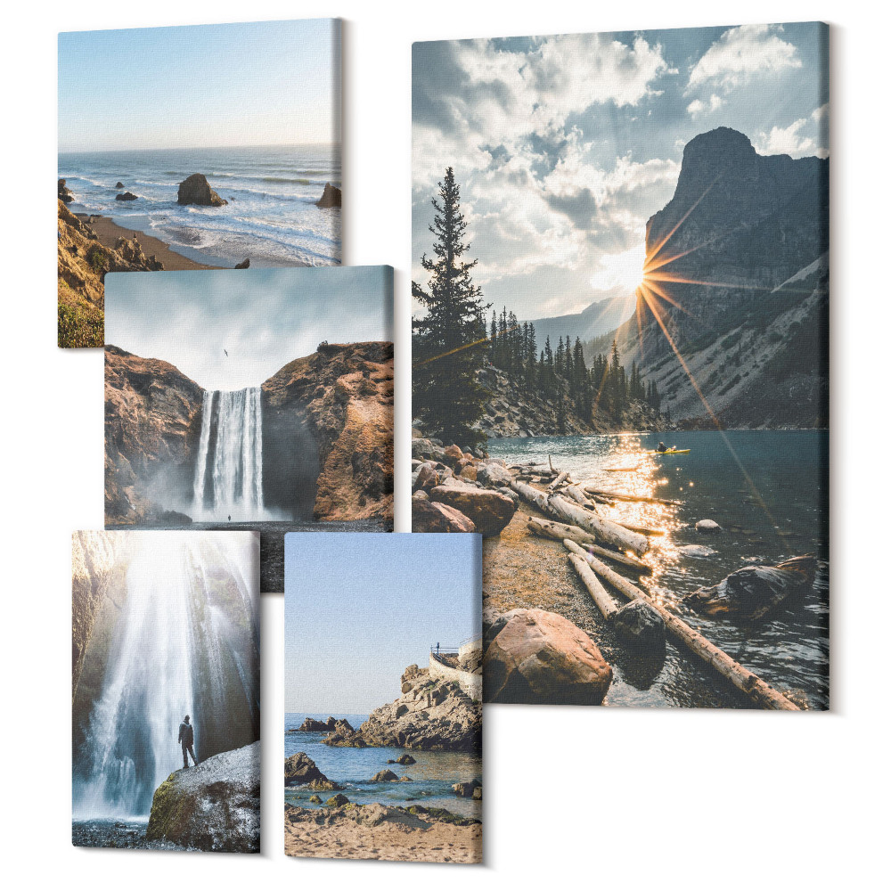 Vászonkép ötrészes Természeti tájak vízesésekkel és festői strandokkal