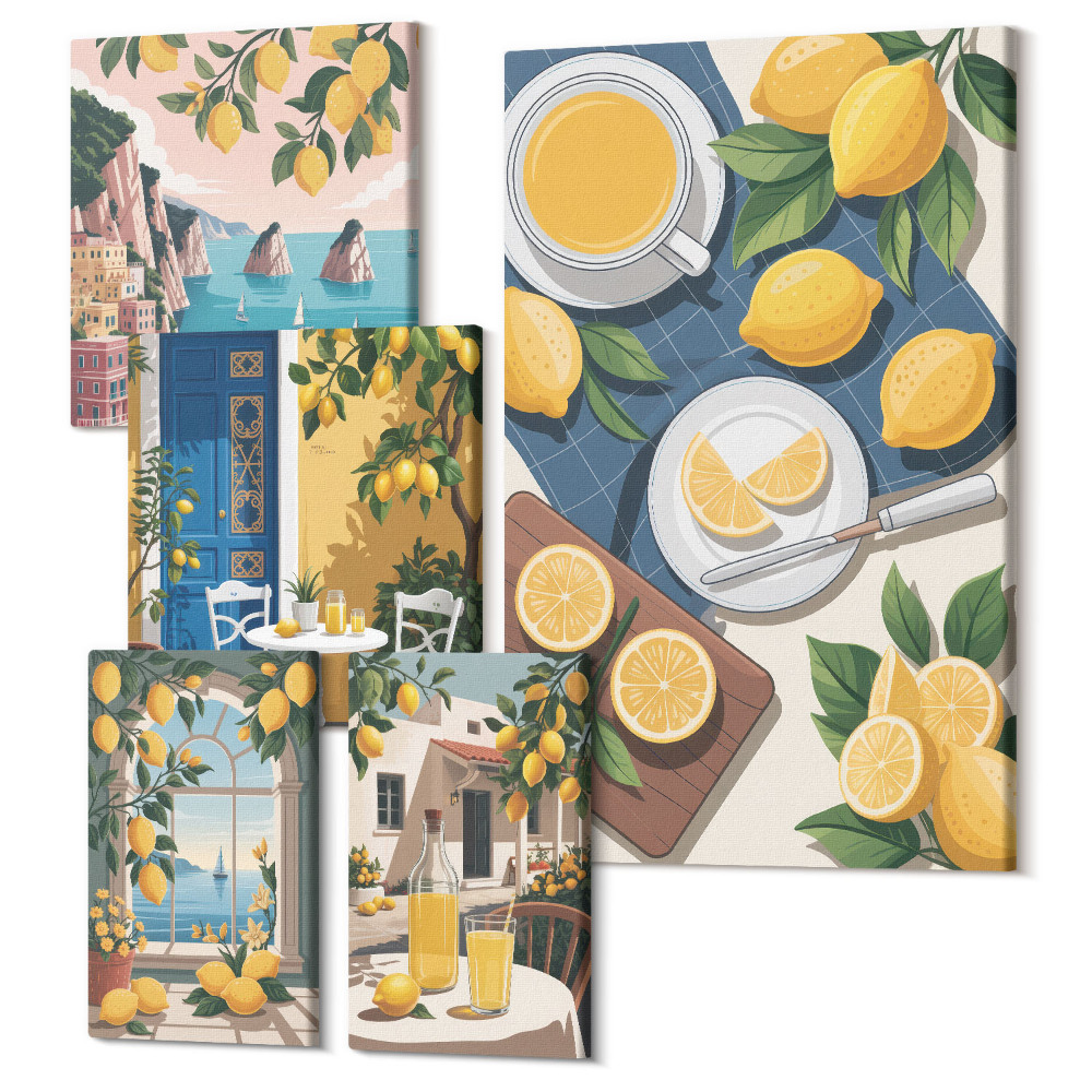 Öt részes vászonkép szett Citrom motívum, frissesség és nyári hangulat bohó stílusban