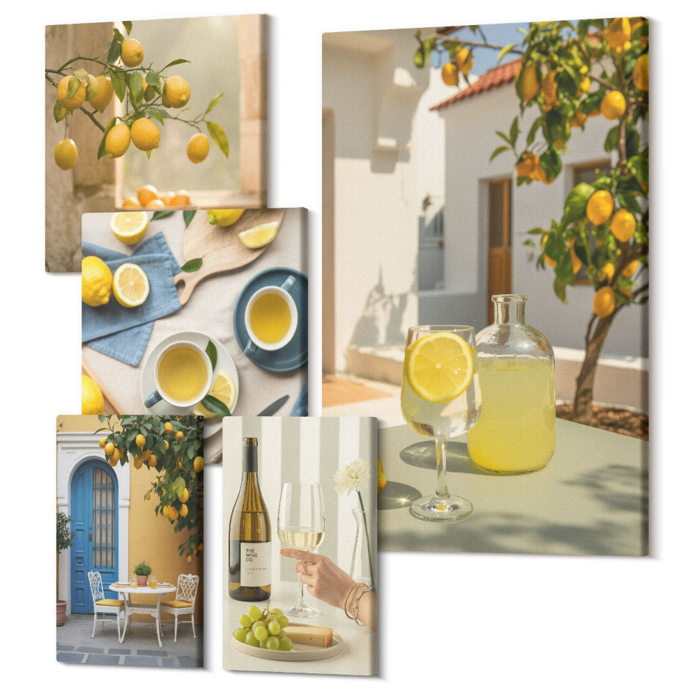 Vászonkép ötrészes Rusztikus citrom téma a konyhában