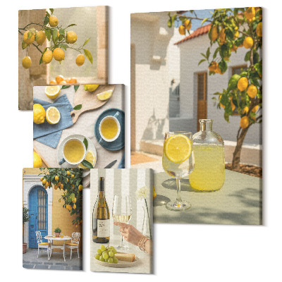 Vászonkép ötrészes Rusztikus citrom téma a konyhában