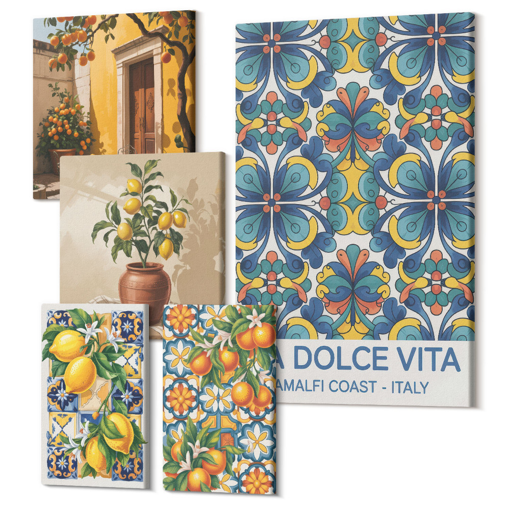 Vászonkép ötrészes Olasz citrus motívumok mediterrán stílusban