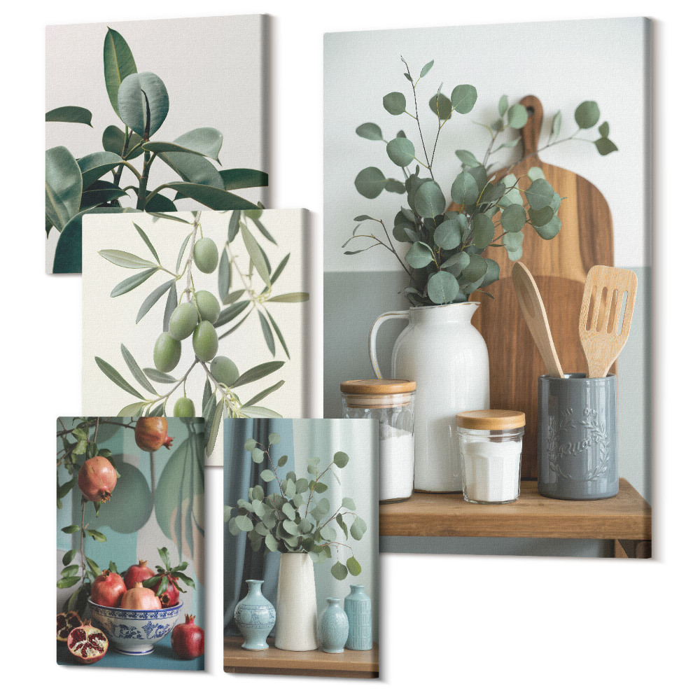 Öt részes vászonkép Természetes díszítés skandináv stílusban növényekkel