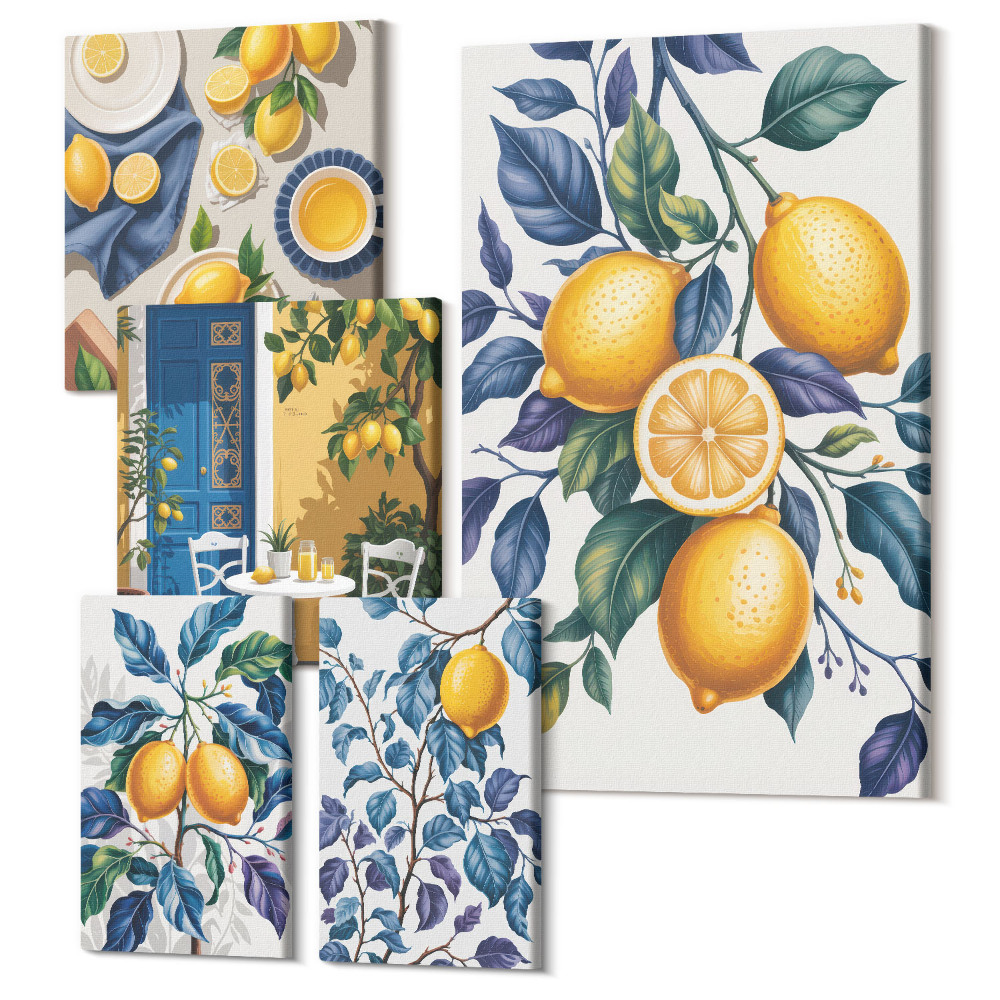 Öt részes vászonkép szett Citrus inspirációk provence-i stílusban a konyhába