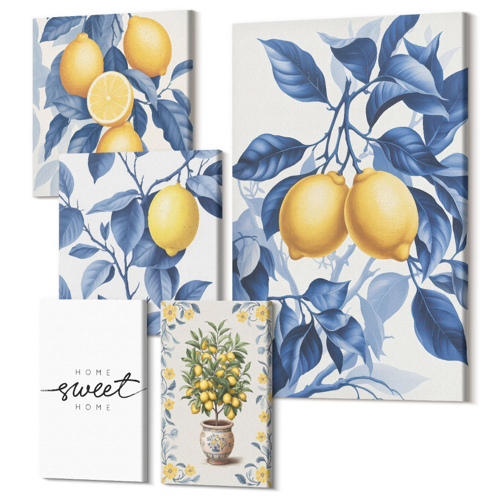 Vászonkép ötrészes Citromos díszítés rusztikus stílusban belső terekbe