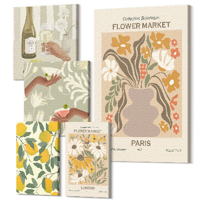 Öt részes vászonkép szett Virágpiacok és szüreti gyümölcs ékezetek