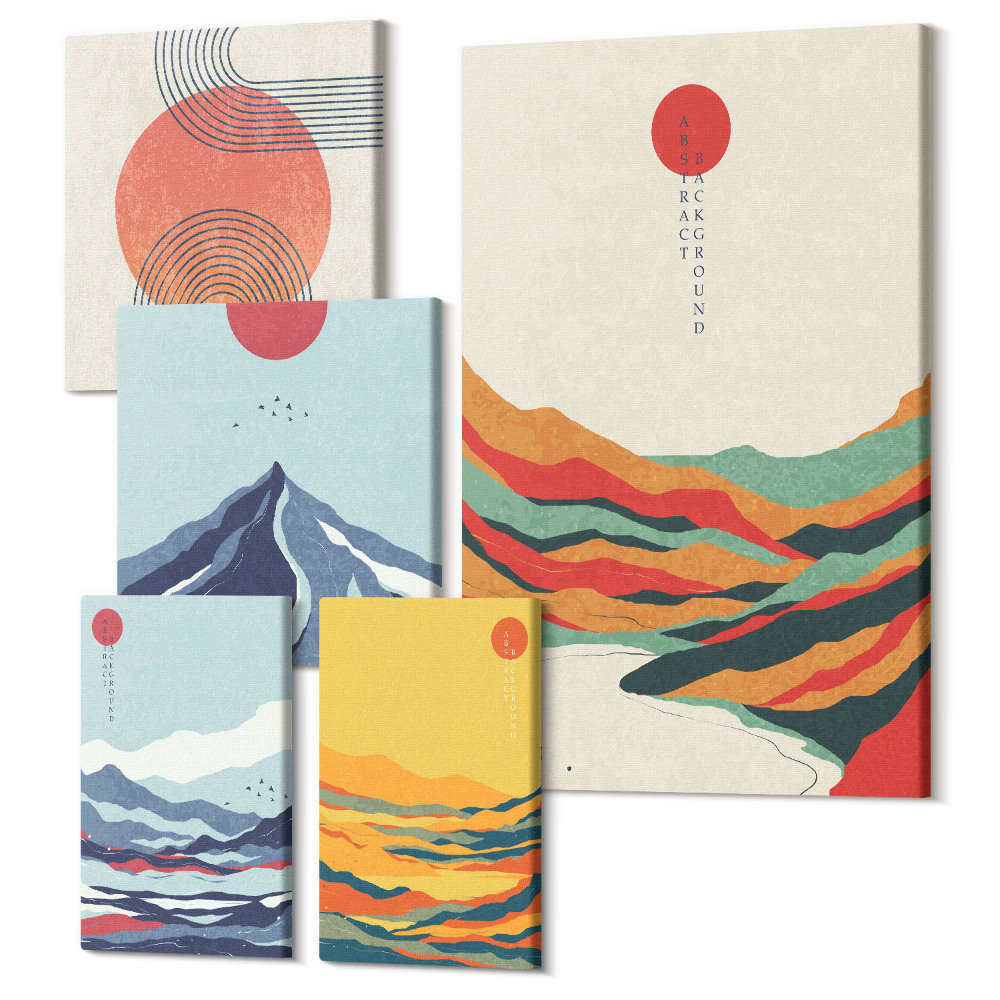 Öt részes vászonkép szett Absztrakt hegyi tájak geometriai alakzatokkal