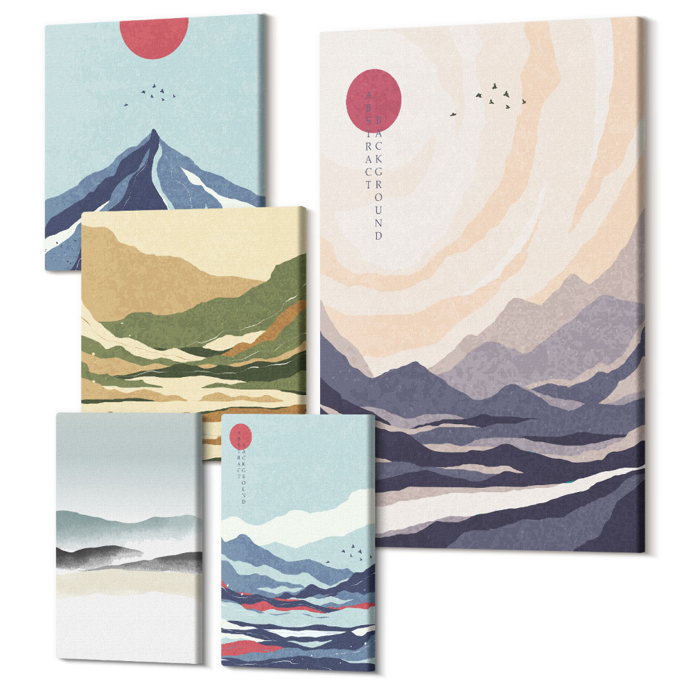 Vászonkép ötrészes Absztrakt hegyi tájak minimalista motívumokkal