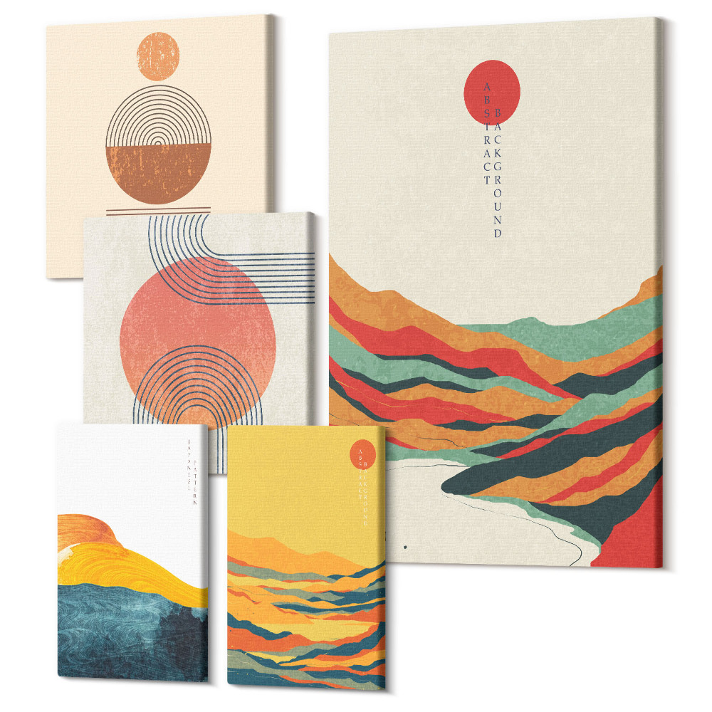 Öt részes vászonkép Absztrakt tájak geometriai formákkal és színekkel