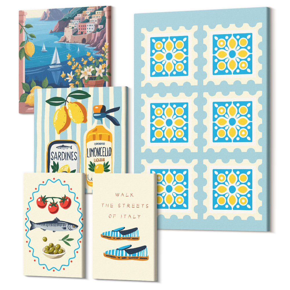 Öt részes vászonkép szett Konyhai inspiráció Olaszországból, mediterrán íz és stílus