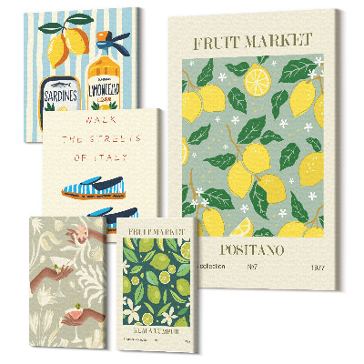 Öt részes vászonkép szett Gyümölcs inspiráció a vintage piacról