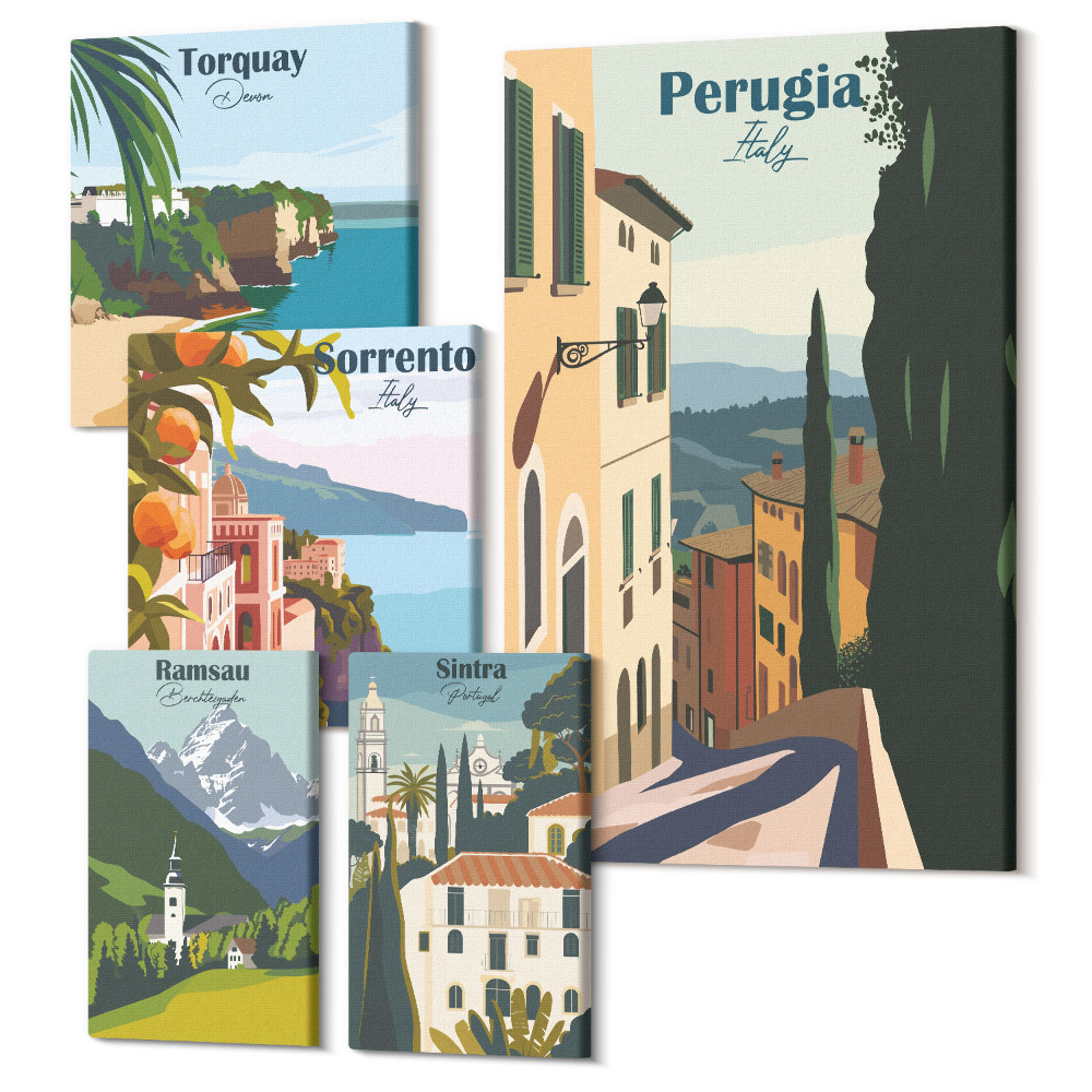 Vászonkép ötrészes Olasz városok kilátása a festői utcákra