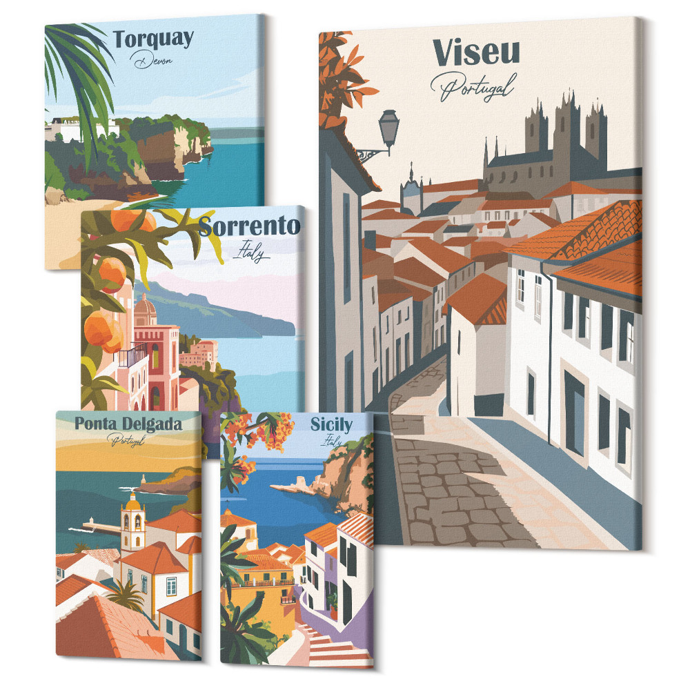 Öt részes vászonkép Az európai városok kilátása a festői utcákra