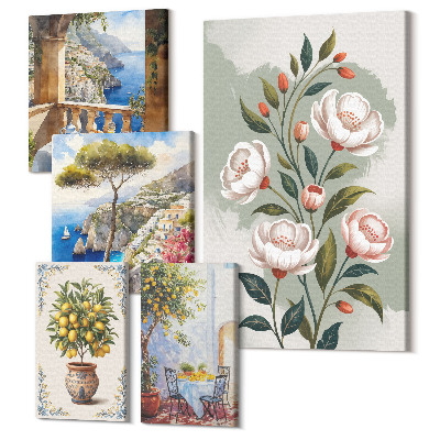 Öt részes vászonkép szett Virágmotívumok és festői tájképek