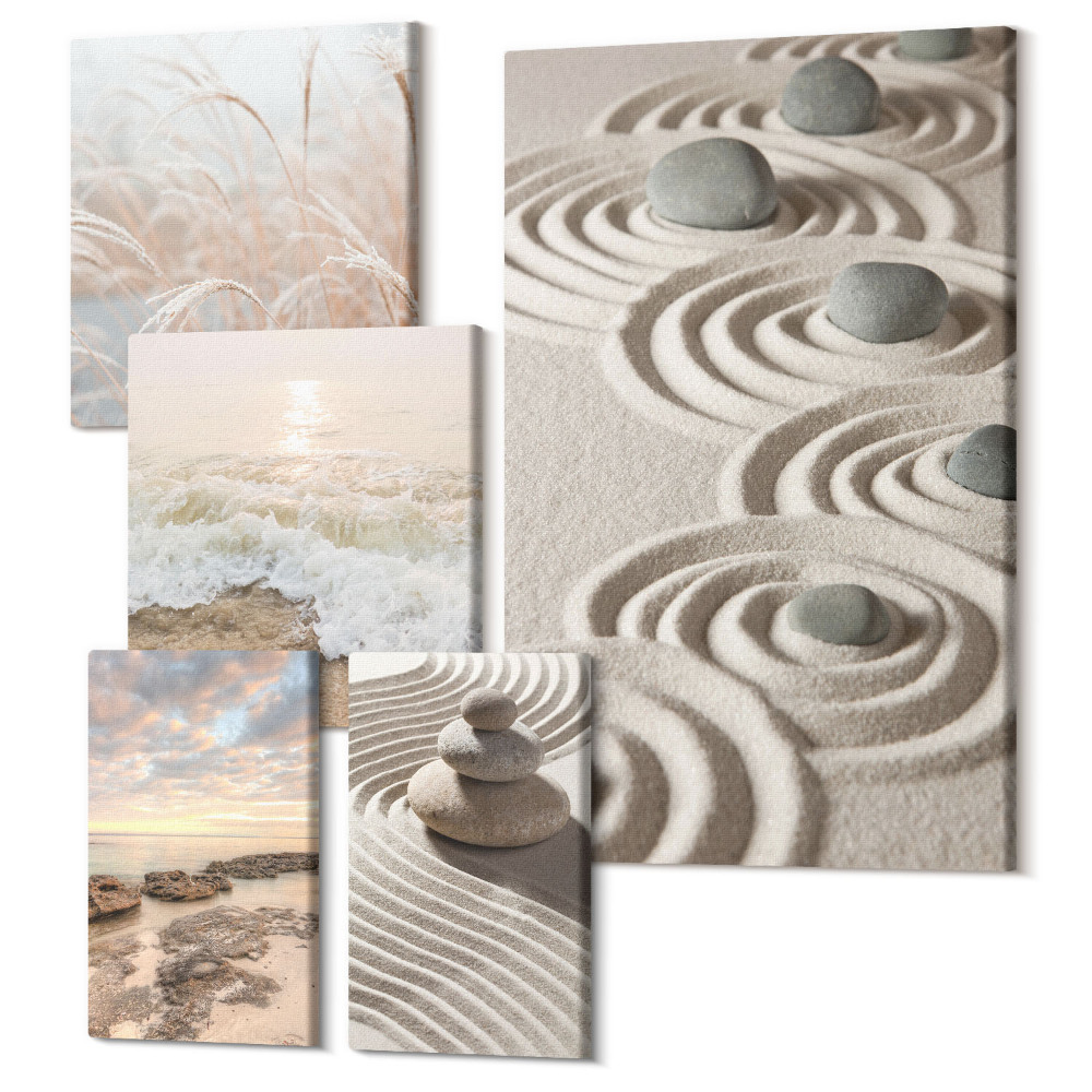 Öt részes vászonkép Pihentető természeti táj kövekkel és tenger hullámaival