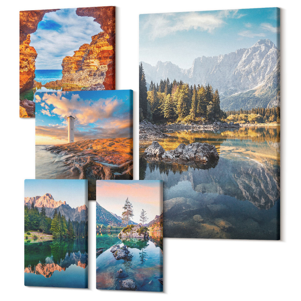 Öt részes vászonkép szett Természetes hegyi és vízi tájak gyönyörű kilátással