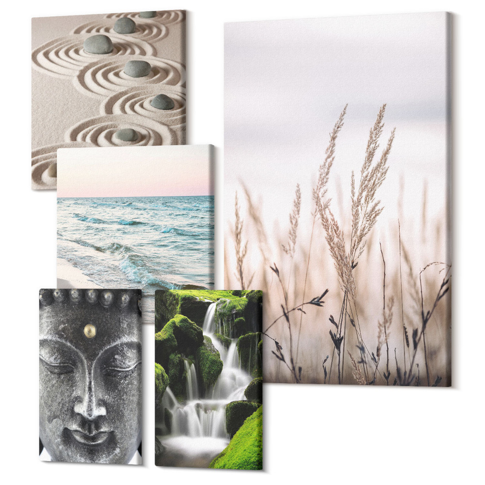 Vászonkép ötrészes Pihentető természet, a víz békéje és a zen harmóniája