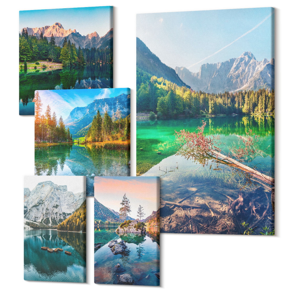 Öt részes vászonkép Hegyi tájak tavakkal és zöld erdőkkel