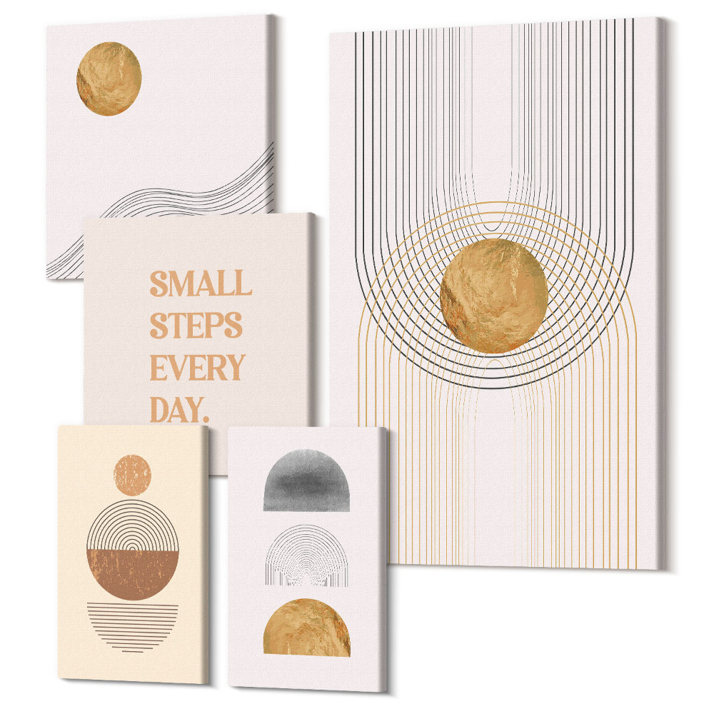 Vászonkép ötrészes Absztrakt kompozíciók geometriai alakzatokkal és szöveggel