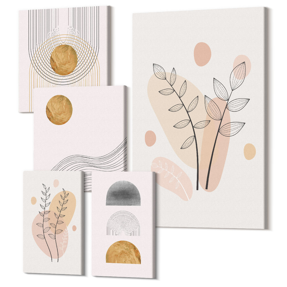 Vászonkép ötrészes Stílusos dekorációk minimalista dizájnban növényekkel