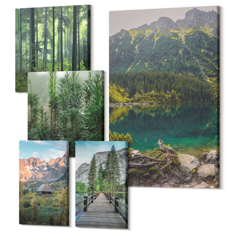 Öt részes vászonkép szett Természeti tájak hegyekre néző kilátással és erdőkkel