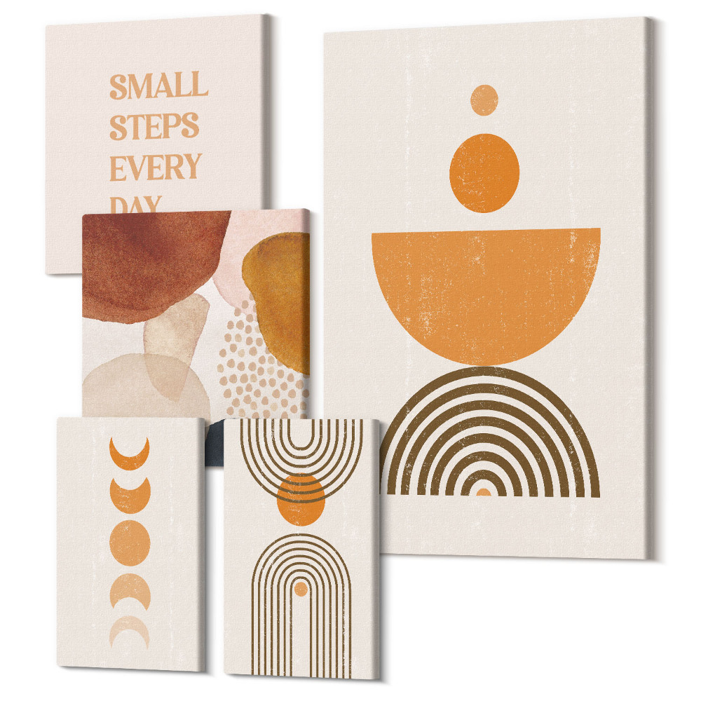 Öt részes vászonkép szett Stílusos grafika földes tónusokkal, absztrakt formákkal