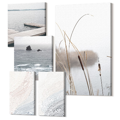 Öt részes vászonkép Minimalista tengerparti tájak lágy hullámokkal