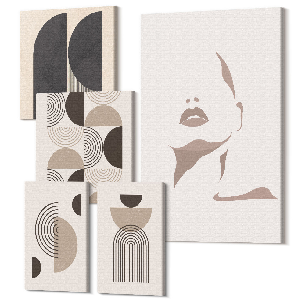 Öt részes vászonkép Stílusos minimalista portrék és geometrikus minták
