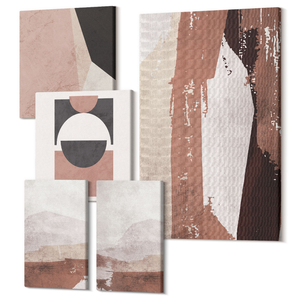 Vászonkép ötrészes Absztrakt kompozíciók földszínekkel és geometrikus formákkal