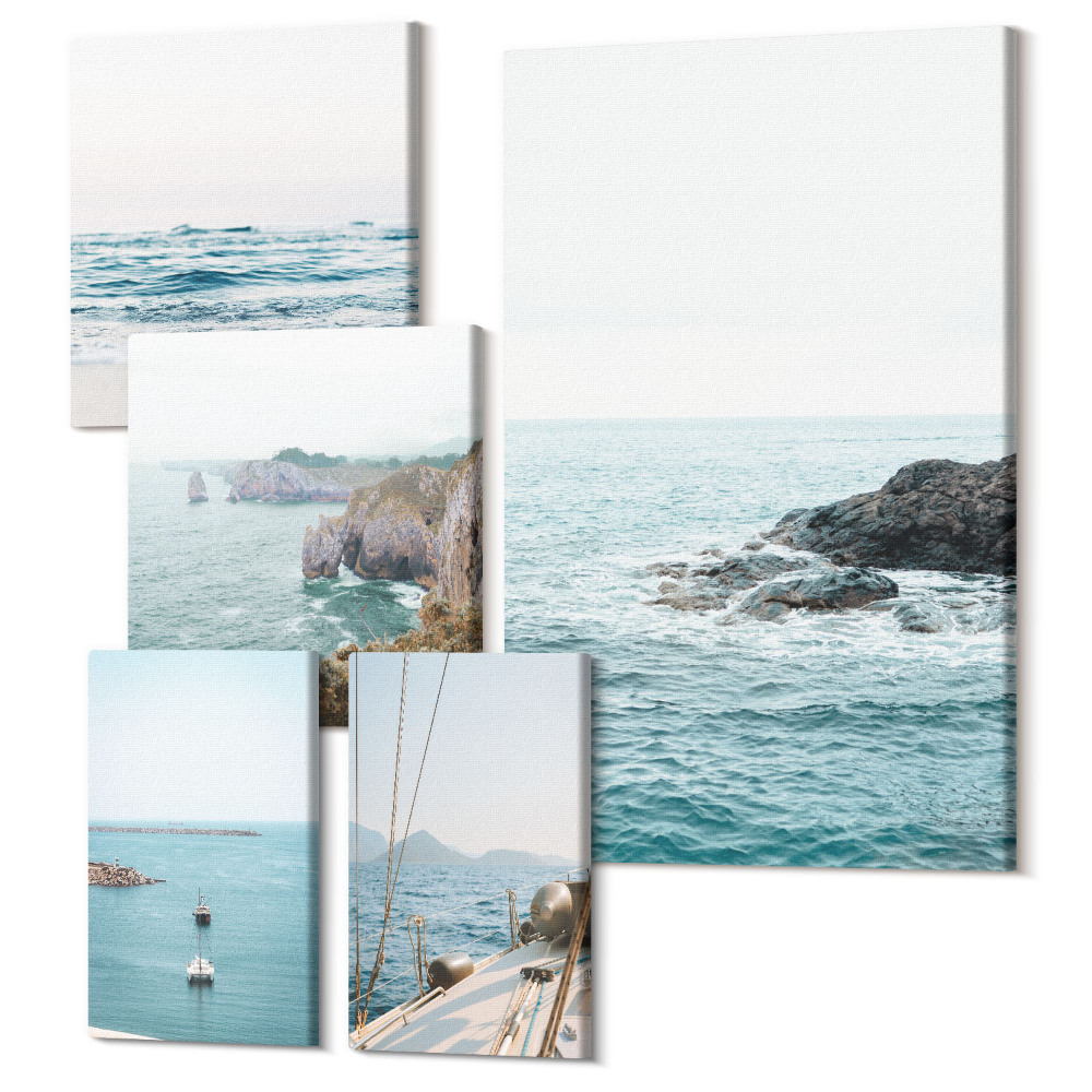 Öt részes vászonkép szett Nyugodt kilátás a tengerre, strandokkal és sziklákkal