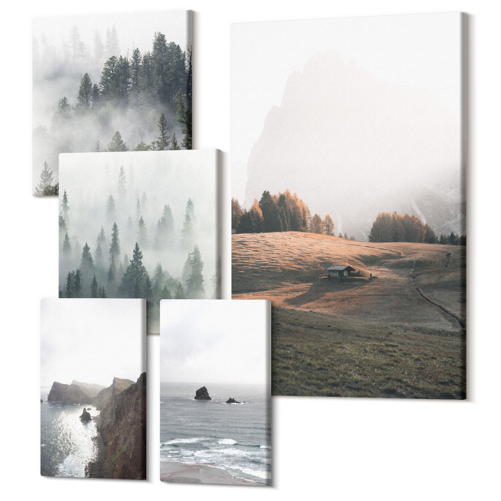 Öt részes vászonkép szett Természetes hegyi tájak és kilátás a tengerpartra