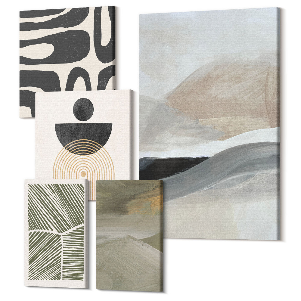 Öt részes vászonkép szett Absztrakt minták és formák visszafogott színekben