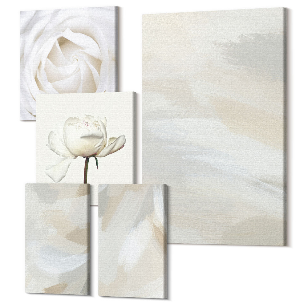 Öt részes vászonkép szett Virágos inspiráció a fehér finom árnyalataiban