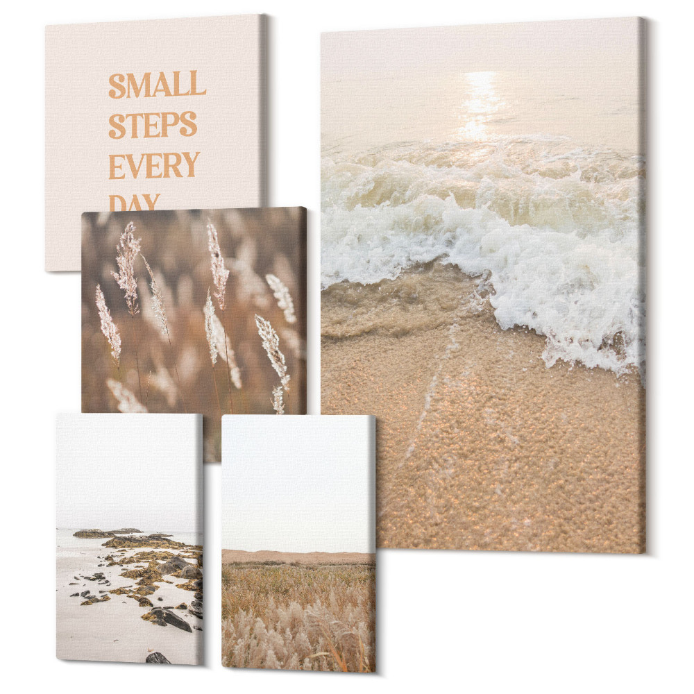 Öt részes vászonkép szett Tengerparti tájak inspiráló idézetekkel az életről