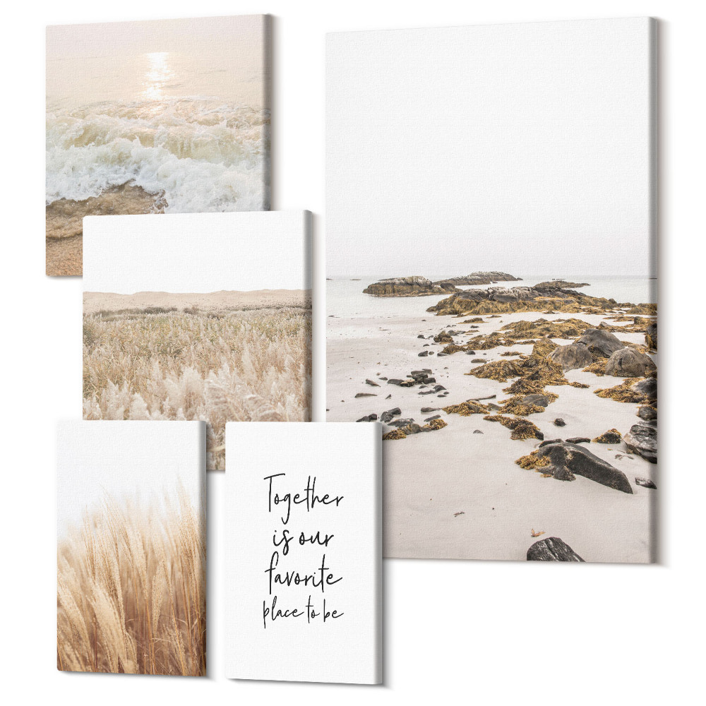 Öt részes vászonkép szett Természetes tengerparti tájak természeti témával és idézettel