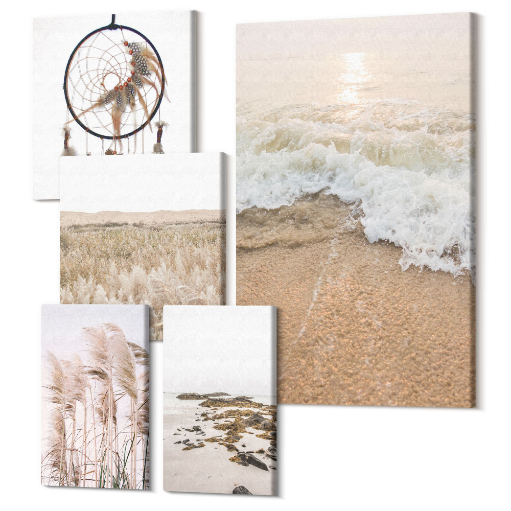 Vászonkép ötrészes Természeti tájak tengerparti és növényi motívumokkal