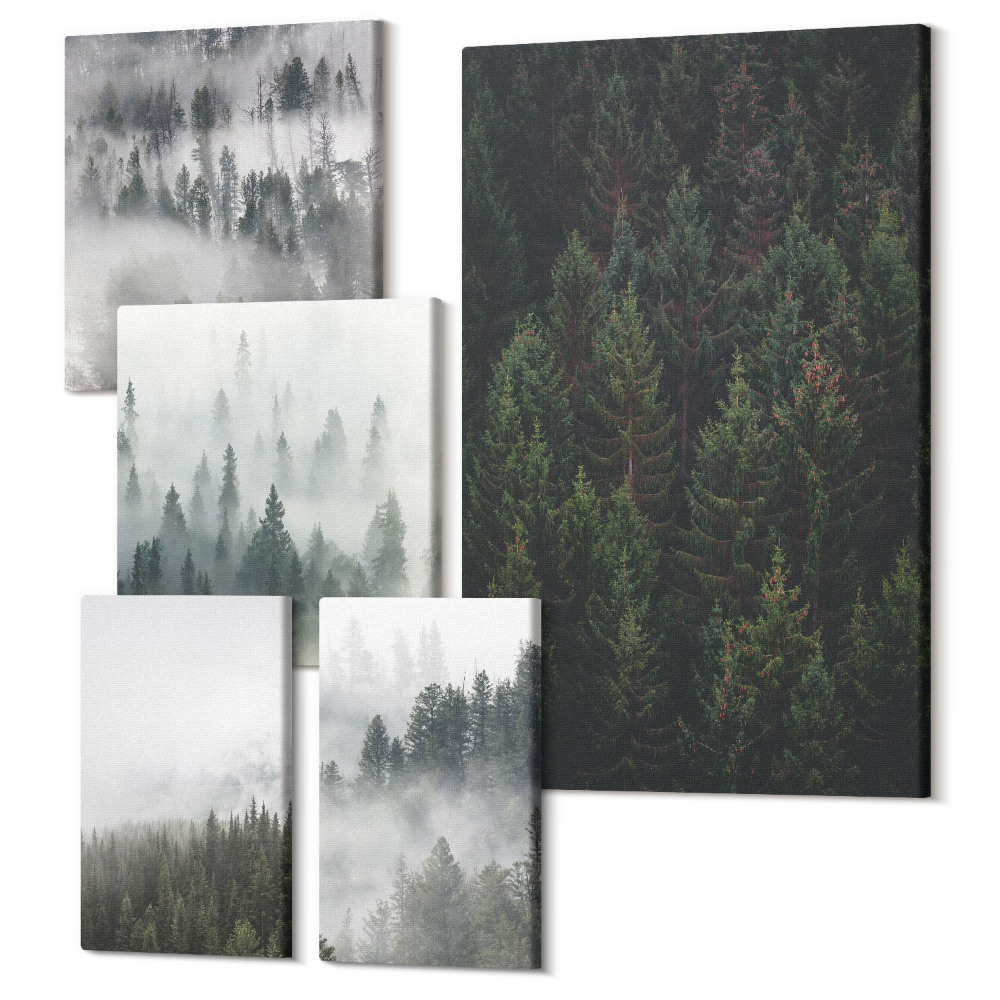 Öt részes vászonkép szett Zöld erdők ködös tájak természeti kilátások