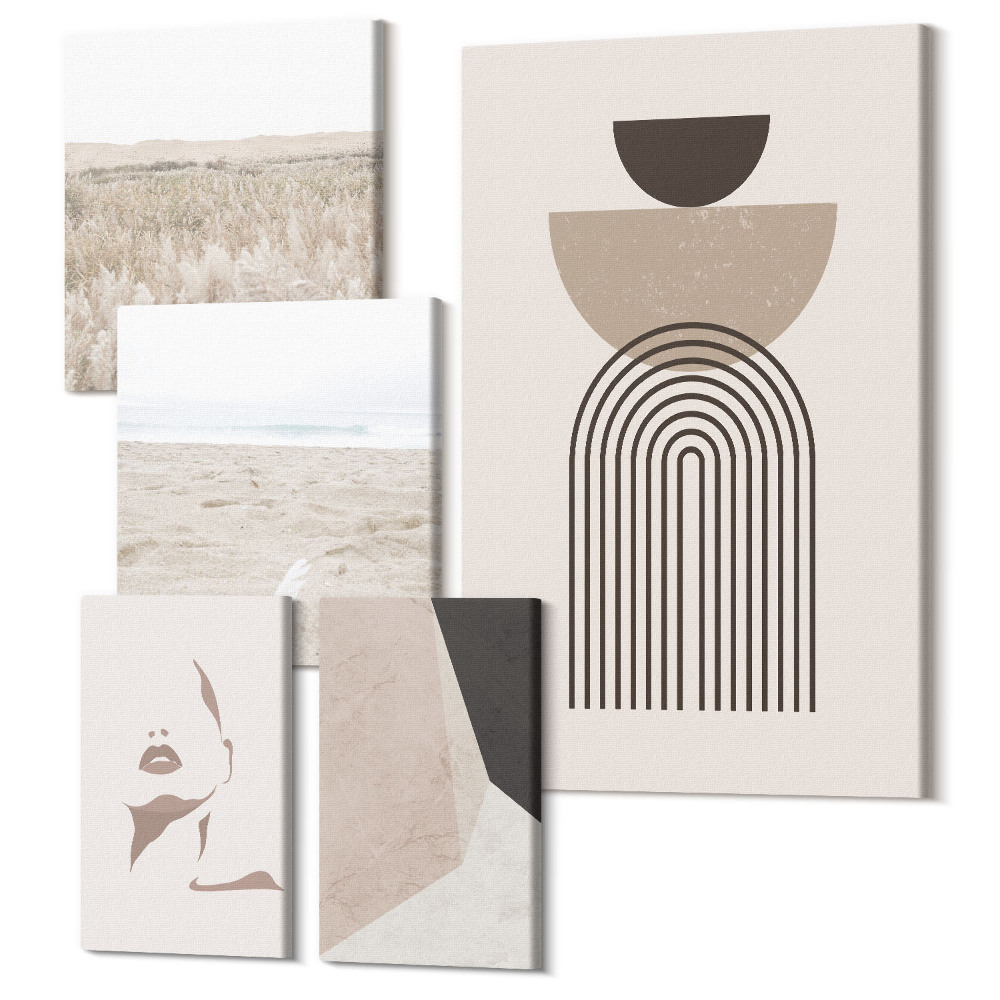 Vászonkép ötrészes Stílusos absztrakciók és természeti tájak visszafogott esztétikában