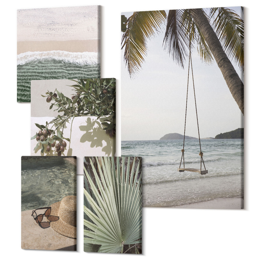 Vászonkép ötrészes Trópusi strandok, pihenés és természet harmóniában