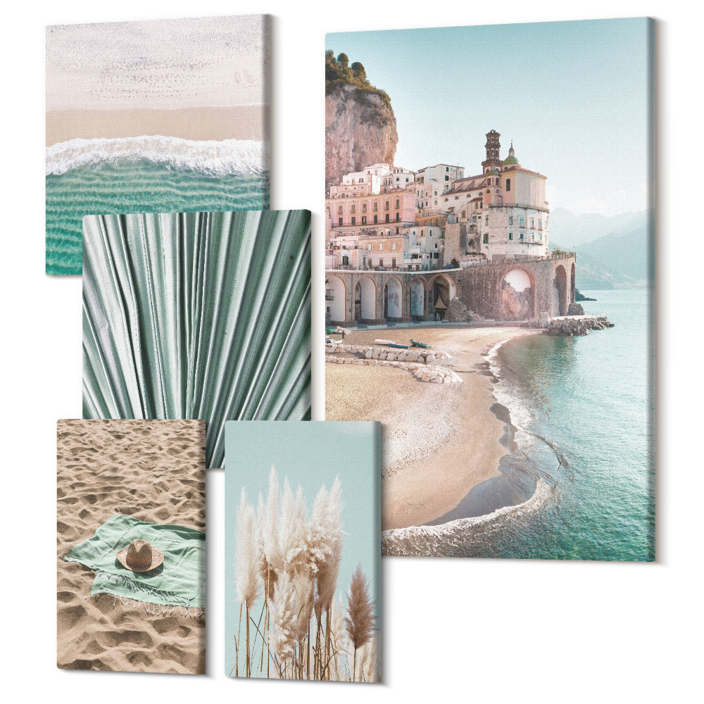 Öt részes vászonkép Stílusos tengerparti kilátás strandokkal és növényzettel