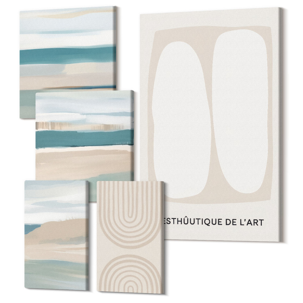 Vászonkép ötrészes Absztrakt kompozíciók a természet és a geometria árnyalataiban