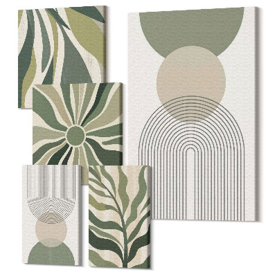 Öt részes vászonkép Stílusos absztrakciók zöld és bézs árnyalatokban