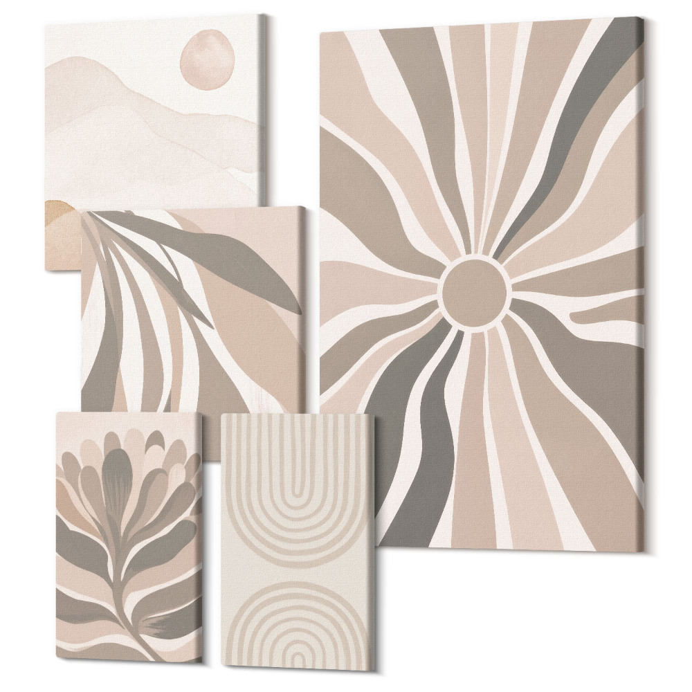 Vászonkép ötrészes Stílusos absztrakt kompozíciók a természet árnyalataiban