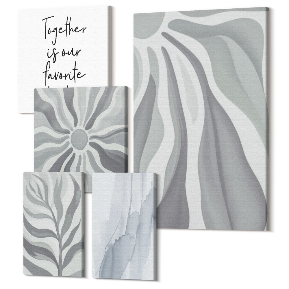 Öt részes vászonkép Absztrakt minták szürke és fehér árnyalataiban