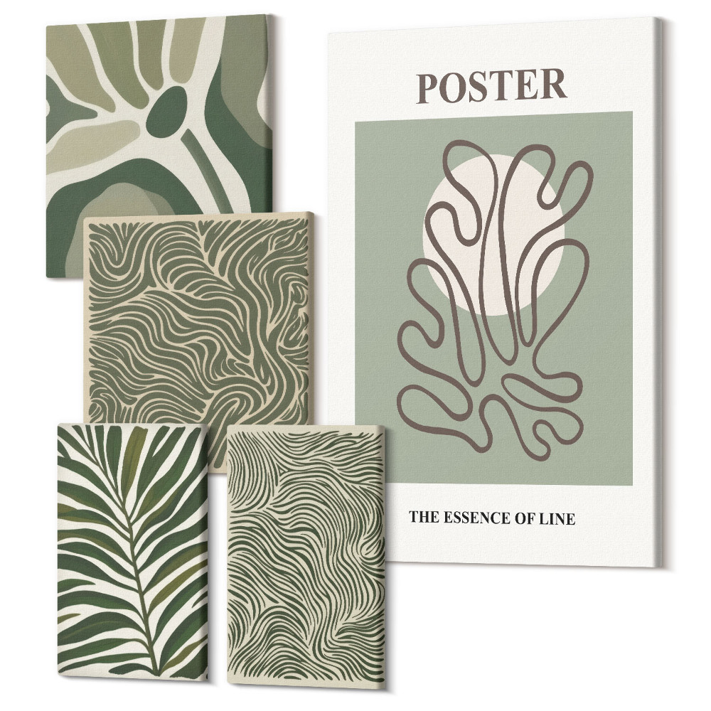 Öt részes vászonkép Absztrakt formák és növényi motívumok boho stílusban