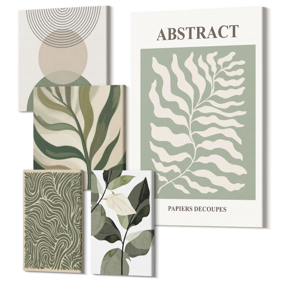 Öt részes vászonkép szett Absztrakt kompozíciók növényi motívumokkal és mintákkal